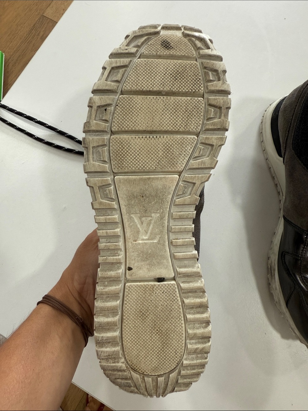 Louis Vuitton Men's Grey & Black Suede Leather Sneakers - Picture 2 of 6
